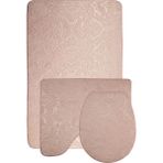 Bonny Home Ultrasoft Desenli Pudra Renkli 3'lü Klozet Takımı Banyo Halısı Paspası Seti