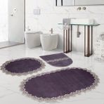 Bonny Home Venüs Gri 3'lü Dantelli Banyo Paspası Seti Çeyizlik Klozet Takımı - 75 x 55 cm