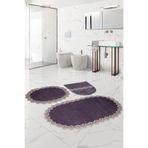 Bonny Home Venüs Gri 3'lü Dantelli Banyo Paspası Seti, Klozet Kapak Örtüsü