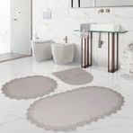 Bonny Home Venüs Krem 3'lü Dantelli Banyo Paspası Seti Çeyizlik Klozet Takımı - 75 x 55 cm