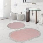 Bonny Home Venüs Pudra 2'li Dantelli Banyo Paspası Seti Çeyizlik Klozet Takımı - 75 x 55 cm