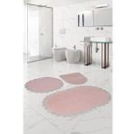 Bonny Home Venüs Pudra 3'lü Dantelli Banyo Paspası Seti Çeyizlik Klozet Takımı