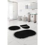 Bonny Home Venüs Siyah 3'lü Dantelli Banyo Paspası Seti, Klozet Takımı