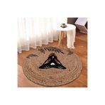 Bonny Home Yoga Desen Jüt Yuvarlak Hasır Halı, 120 x 120 cm, Bej-Siyah