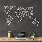 BONPERLA Geometrik Dünya Haritası Metal Duvar Sanatı - Ev Ofis Oturma Odası için Modern Harita Dekoru, Beyaz (175 x 110 cm)