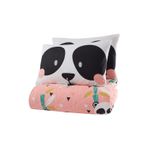 BONPERLA Hayvan Yatak Takımı, Tam/Çift Kişilik Yatak Örtüsü Seti, Panda Pembe Temalı Örtü, Çocuk Erkek Kız Çocuk Yatağı, (Tam/Kraliçe)