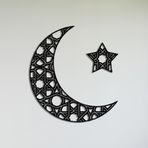 BONPERLA İslami Duvar Sanatı, Metal Duvar Sanatı, Hilal Ay ve Yıldız Duvar Dekoru, Ev Ofis Oturma Odası Dekorasyonları, Müslüman Yeni Eve Taşınma Hediyesi (Siyah, 35" U x 33" G, 5463)