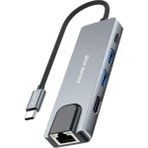 Bontec 5 In 1 Usc-C Hub Çoğaltıcı, Hızlı Veri Aktarımı, 2x USB Girişi, 1x Type-C, 1x Ethernet, 4K HDMI Girişi, Alüminyum Kasa, Fonksiyonel Yapı - Gümüş - Gri