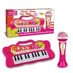 Bontempi Elektronik Karaoke Seti, 24 Tuşlu Işıklı Org ve Şarkı Söyleme Mikrofonu, 2'si 1 Arada, Pembe, Çocuklar İçin Müzik Eğitim Seti, 3+ Yaş
