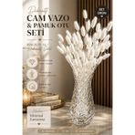 Bontia Kesitli Cam Vazo ve Pamuk Otu Seti – Dekoratif Modern Vazo, Salon & Ofis İçin Şık Hediye