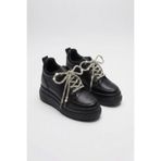 BonuStep CloudLift Kadın Gizli Topuk Pırlanta Bağcıklı Siyah Sneaker Günlük Rahat Spor Ayakkabı Boy Uzatan 8cm