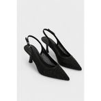 BonuStep Diamour Kadın Siyah Kristal Taşlı Sivri Burun Stiletto 8cm
