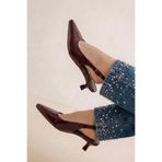 BonuStep Kitten Kadın Bordo Rugan Sivri Burun Stiletto Kısa Topuklu Ayakkabı 4 cm