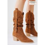 BonuStep Western Taba Körüklü Kadın Kalın Topuklu Yazlık Çizme (Kalıp Büyük – 1 Numara Küçük Alınız)