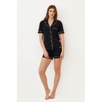 Bony&Katia Kadın Luxury Düğmeli Şortlu Pijama Takımı Siyah,S