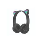 Bood Çocuk RGB Işıklı Kedili Kulak Üstü Bluetooth Kulaklık P47 Siyah
