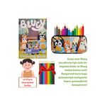 booddie Bluey Boyama Kitabı Stickerlı ,bluey Kalemlik ,kalem Kutusu Kalem Çantası & 12'li Kuru Boya Kalemi