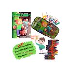 booddie Mınecraft Boyama Kitabı Stickerlı, Kalemlik ,kalem Kutusu Kalem Çantası & 12'li Pastel Boya Kalemi