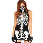 Boodtag Kadın Cadılar Bayramı Kostümü İskelet Baskı Kolsuz Dar Kesim Bodycon Mini Elbise Kafatası Maskeli, siyah, S
