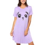 Boodtag Kadın Gecelik Gecelik Kısa Kollu Kadın Uyku Elbisesi UK Yumuşak Gecelik U Yaka Loungwear Pijama, mor, 18-20