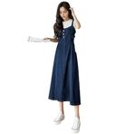 Boodtag Kadın zarif kolsuz kot elbise askılı ince vintage UK bayanlar orta uzunlukta kot Dungaree elbise arka yay parti piknik, gece topu için, mavi, S