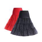 Boolavard® 50'li yıllar jüpon, vintage, retro, jüpon, jüpon, iç etek, düğün, gelin, jüpon, Rockabilly elbisesi için, çeşitli renklerde, 2'li karışık (siyah + kırmızı), XS-M