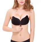 Boolavard® TM kendinden yapışkanlı silikon görünmez Push-Up sırtı açık sütyen askısız / silikon sütyen sırtı açık gece elbiseleri, balo elbiseleri, gelinlikler için, Kanat siyah, D