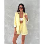 Boom Bester Kadın Flam Keten Astarlı Blazer Yazlık Ceket Çizgili Astar Detay Rahat Kalıp Ince Ceket - Limon Sarısı