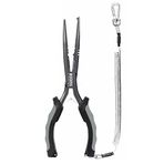 Booms Fishing F03 İğne Burun Balıkçılık Pensesi, 9 "Balıkçı Pensesi, Uzun Burun Kancası Sökücü, Tuzlu Suya Dayanıklı Balıkçılık Ekipmanları, Gri