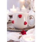 Boonlüle Kalp Yağmuru Serpme Kırmızı Küçük Kalpli El Yapımı Seramik Mug 200 ml Fincan - Beyaz