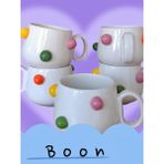Boonlüle Rengarenk Toplar El Yapımı Seramik Mug 200 ml Fincan - Beyaz