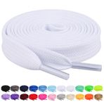 Booyckiy [2 Çift 2/5" Düz Sneaker Ayakkabı Bağcıkları 26 Renk Ayakkabı bağcıkları 27"-72", Saf Beyaz(2 Çift), 52inch (132cm)