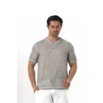 Bora Düğmeli V Yaka Kısa Kol Poplin Erkek Tişört | Yazlık Erkek Tshirt Gri Gri
