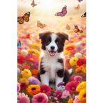 Border Collie Puppy in a field of colorful flowers Notebook - Large 6 x 9 inches - 127 Pages