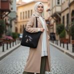 Bordglow "Psikoloji Nanay" Baskılı Cepli Siyah Bez Çanta - Eğlenceli Motto Serisi 35x40x8 cm Kalın Gabardin Plaj Tote Bag - Siyah-005
