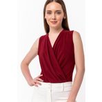 Bordo Alttan Çıtçıtlı Kruvaze Bluz