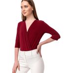 Bordo Alttan Çıtçıtlı Kruvaze Yaka Truvakar Kol Bluz&Body