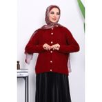 Bordo Bisiklet Yaka Angora Yumoş Hırka - Standart