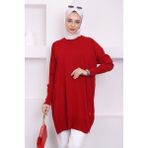 Bordo Bisiklet Yaka Merserize Salaş Triko Tunik - Standart