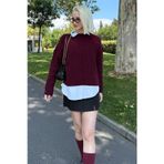 Bordo Bisiklet Yaka Örgü Desenli Kadın Triko Kazak MG2520
