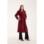 Bordo Buklet Kaşe Oversize Kaban - 2XL