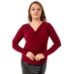 Bordo Büyük Beden Degaje Yaka Bluz