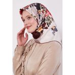 Bordo Çiçek Desen Twill İpek Eşarp
