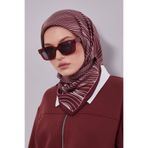 Bordo Çizgi Desen Twill İpek Eşarp