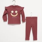 Bordo Çizgili Çiçek Desenli Kız Bebek Pijama Takımı-Choose Happy - 12R-Bordo - 0 - 3 Ay