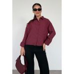 Bordo Çizgili Oversize Kadın Gömlek MG2093 - XL