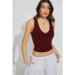 Bordo Derin V Yaka %100 Pamuklu Basic Kadın Atlet Mg2405