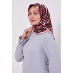 Bordo Ebruli Desen Twill İpek Eşarp