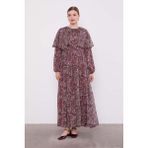 Bordo Etnik Desenli Şifon Elbise - 40