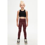 Bordo Flamingo Desenli Kız Çocuk Örme Kışlık Tayt - 8 Yaş